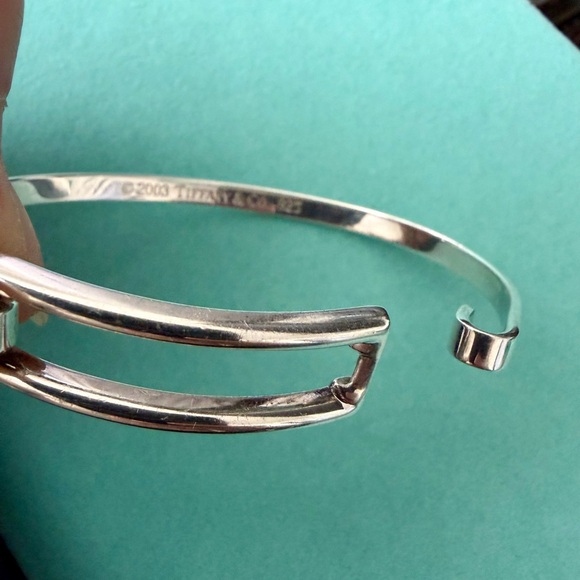 Tiffany & Co. 2003 Open Rectangle Bangle Bracelet Hallmarked 925 Sterling Silver - Picture 6 of 13